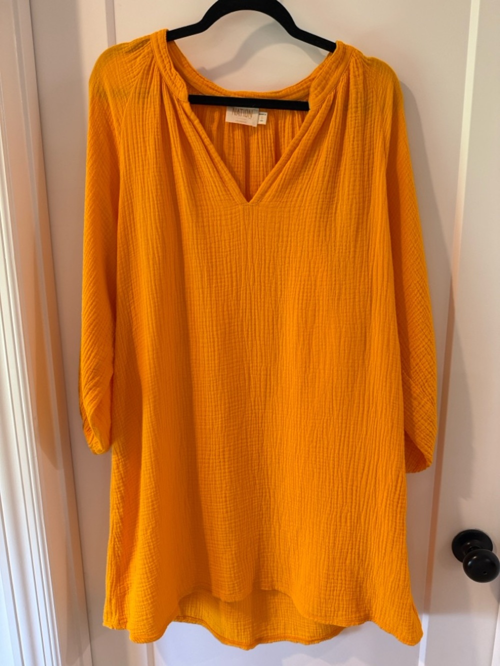 Nation LTD Orange V-Neck Cotton Gauze Dress Size Small